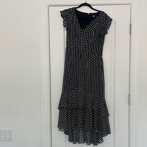 Elegant Navy and White Polka Dot Dress